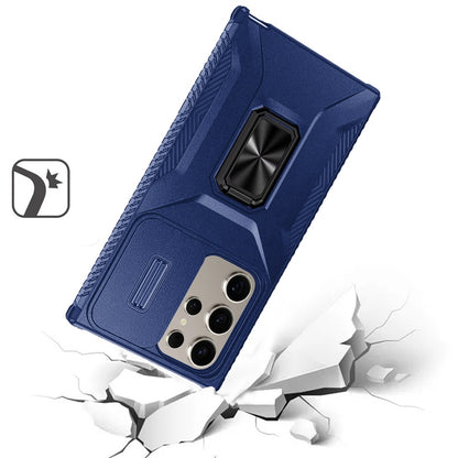 For Samsung Galaxy S25+ /S25 Plus /S24+ Plus Case, Camera Cover with Magnetic Rotation Ring Stand, Military Grade Hybrid Hard TPU Shockproof Case Cover