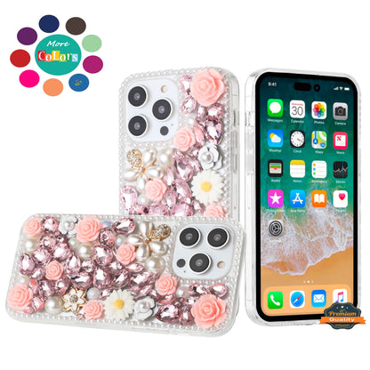 For Samsung Galaxy S25 Fan Edition /Galaxy S25 FE Fashion Rose Flower Floral Bling Crystal 3D Full Diamonds Pearl Sparkle Rhinestone Glitter Hybrid Case Cover