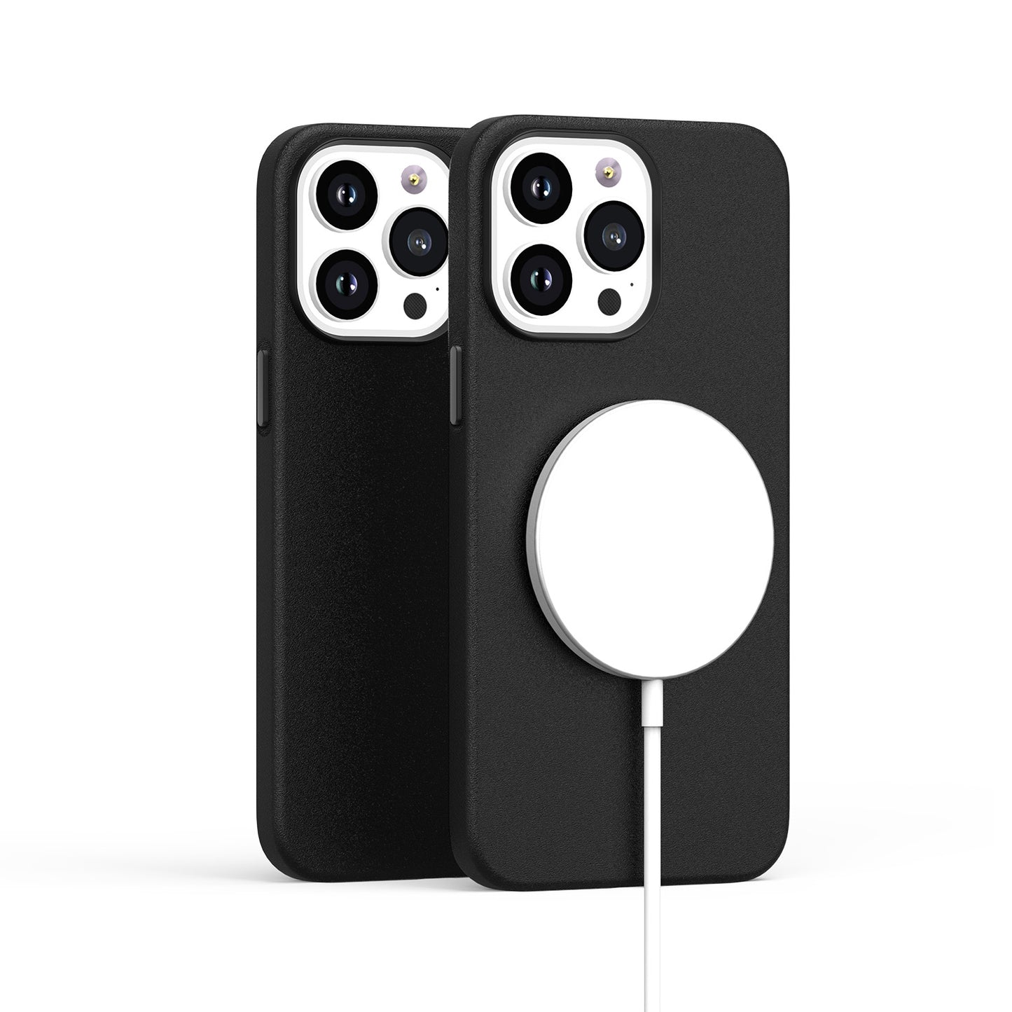 For Apple iPhone 16 Pro (6.3") PU Leather with inner Magnetic Circle Compatible with MagSafe, Rubber TPU Colored Metal Buttons Case Cover