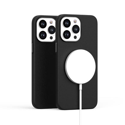 For Apple iPhone 16 Pro (6.3") PU Leather with inner Magnetic Circle Compatible with MagSafe, Rubber TPU Colored Metal Buttons Case Cover
