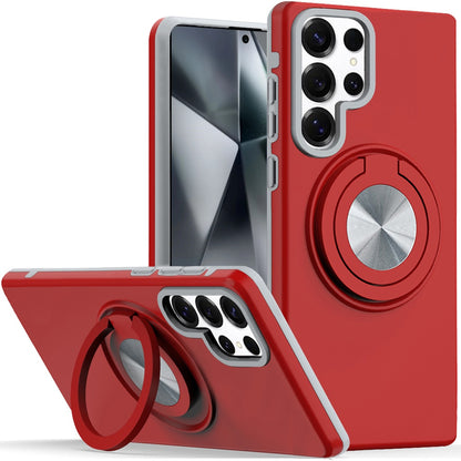 For Samsung Galaxy S25 Fan Edition /Galaxy S25 FE Metal Matte Hybrid with Invisible Rotational Ring Stand, Car Mount Friendly, Military Grade Slim Fit Sturdy Case Cover Red