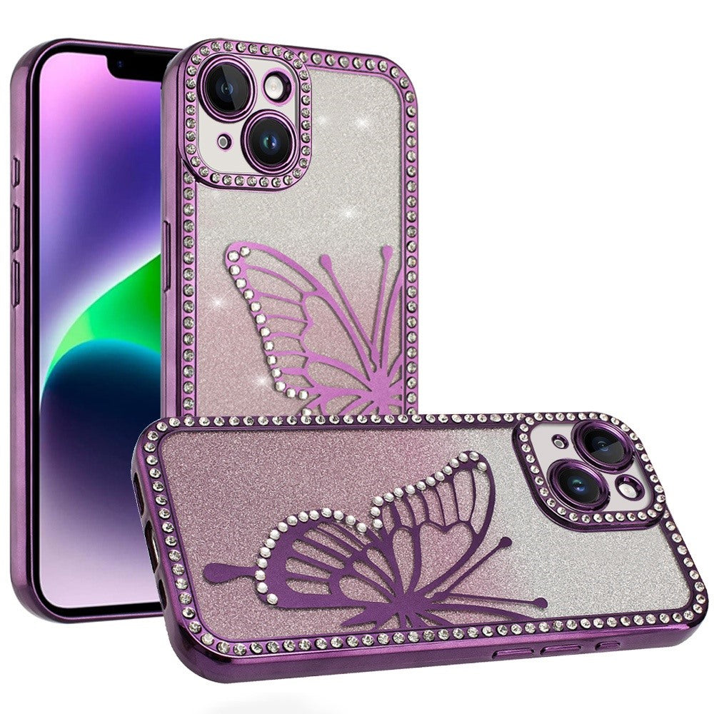 For Apple iPhone 11 Pro Max Butterfly Glitter Diamond Shimmer Hybrid Slim & Stylish Electroplated Sparkly Bling Shockproof TPU Protective Case Cover