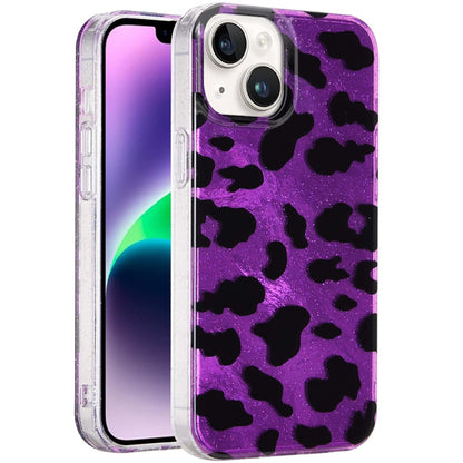 For Apple iPhone 15 Glitter Leopard, Fashion Design Animal Skin Print Slim IMD TPU Dual Layer Shockproof Protective Case Cover