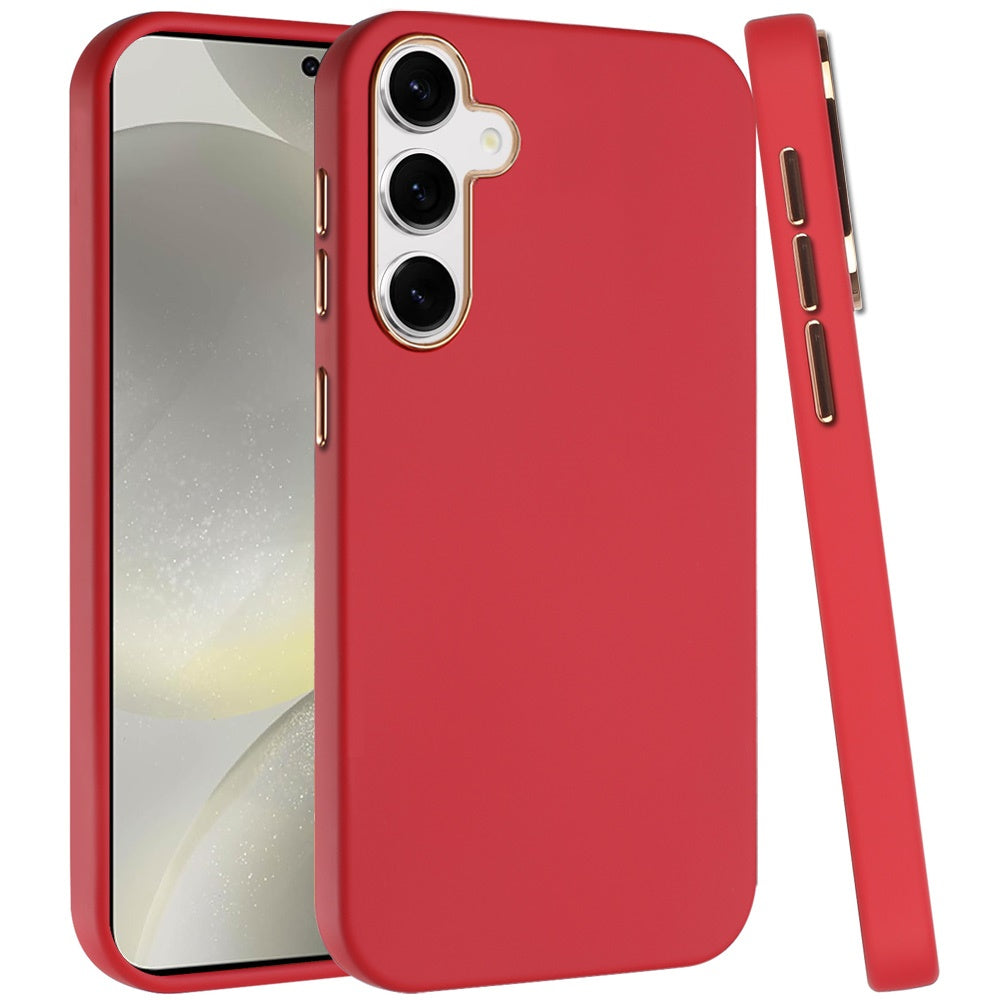 For Samsung Galaxy S25+ /S25 Plus /S24+ Plus Slim Classic Hybrid Around Rubber Gummy Gel Slick Hard PC Silicone TPU Chromed Button Case Cover