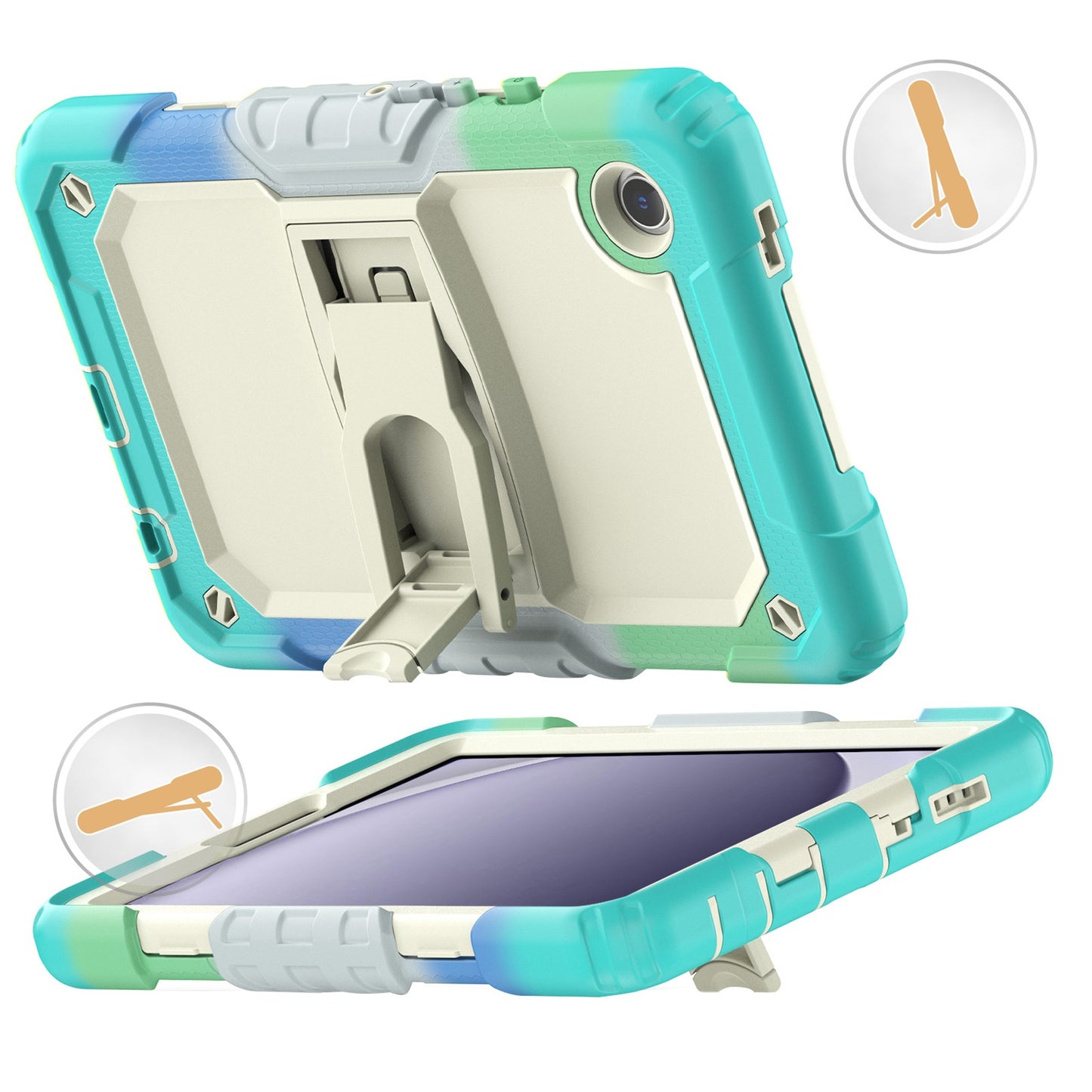 For Heavy Duty Hybrid Full Body 2in1 Rugged Shockproof Drop Protective Tablet with Slide Kickstand Beige / Camo Mint Tablet Case Cover