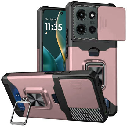 For Motorola Moto G Stylus 5G 2025 Wallet Case with Ring Stand & Slide Camera Cover Back Credit Card Slot Holder, Military Grade Case Cover