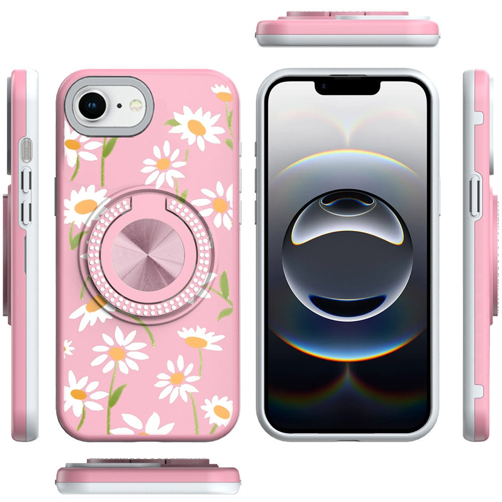 For Samsung Galaxy A17 5G Pattern Design Hybrid with Invisible Ring Stand & Magnetic Back, Shockproof Protective Grip Case Cover