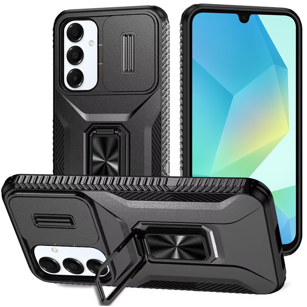 For Samsung Galaxy A16 5G Camera Cover Phone Case with Magnetic Rotation Ring Stand [Military Grade] Hybrid Hard TPU Shockproof Case Cover