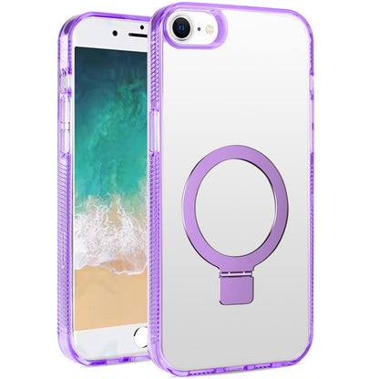 For Apple iPhone 16e Transparent Magnetic Ring Circle Stand with MagSafe Compatible Hybrid Dotted Edged Hard PC Shockproof Case Cover
