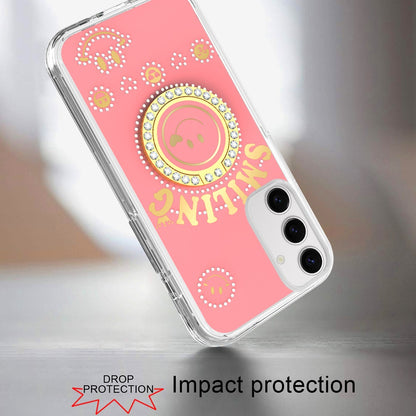 For Samsung Galaxy S25+ /S25 Plus /S24+ Plus Smiling Glitter Ornament Bling Sparkle with Ring Stand Hybrid Slim TPU + Hard Back Shell Case Cover