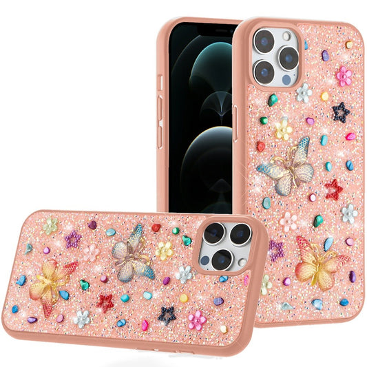 For Apple iPhone 15 Diamond Butterfly 3D Glitter Bling Design, Slim Hybrid Sparkle Protective Cover TPU for Women Girls Case Cover