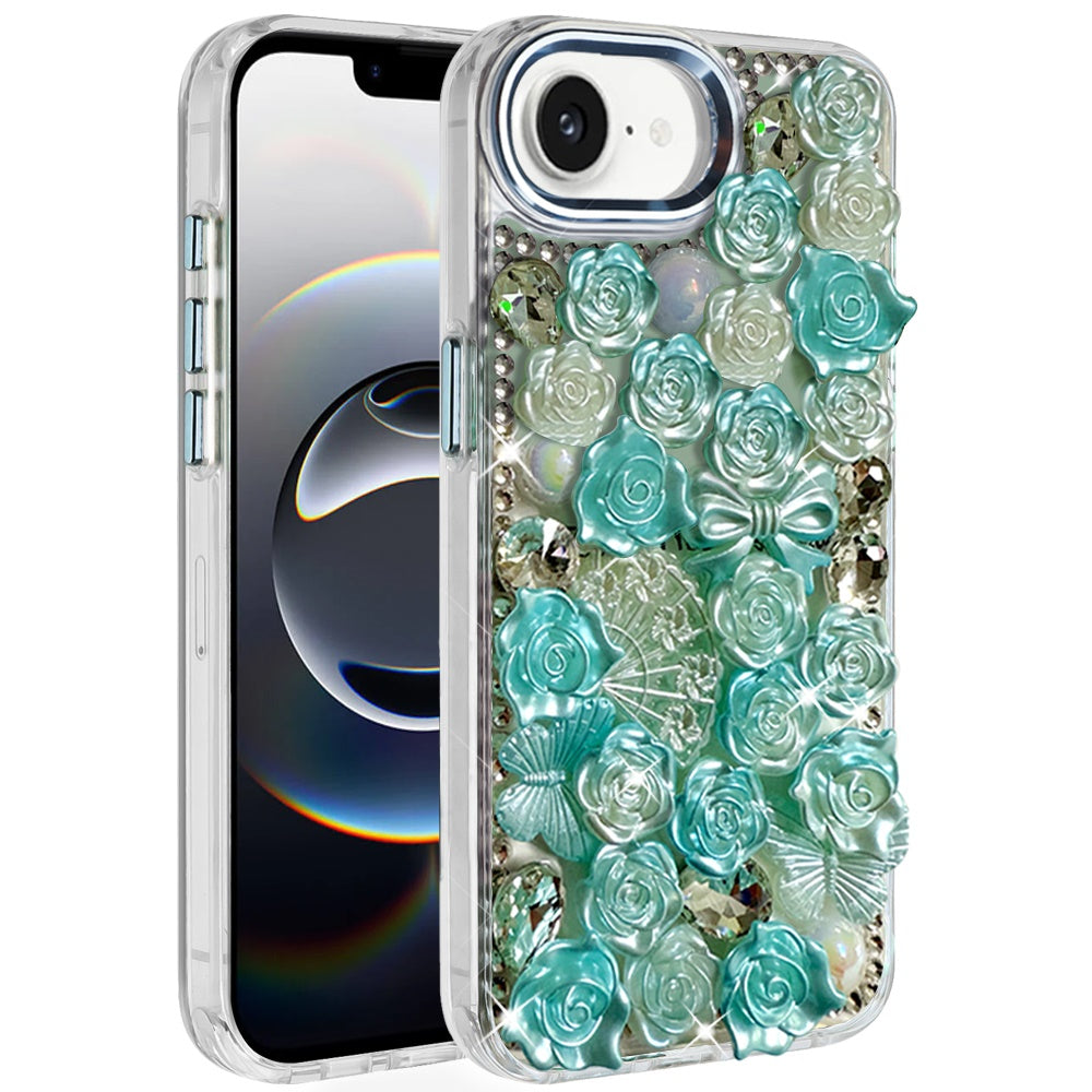 For Samsung Galaxy A17 5G Muti-Color Floral Fashion Bling Crystal 3D Full Diamonds Stones Sparkle Rhinestone Glitter Hybrid Case Cover