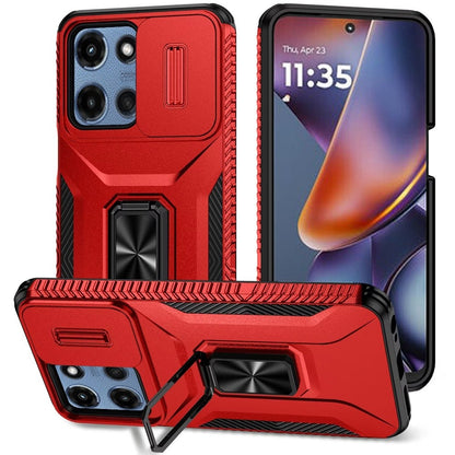 For Motorola Moto G 5G 2025 Case, Camera Cover with Magnetic Rotation Ring Stand, Military Grade Hybrid Hard TPU Shockproof Case Cover