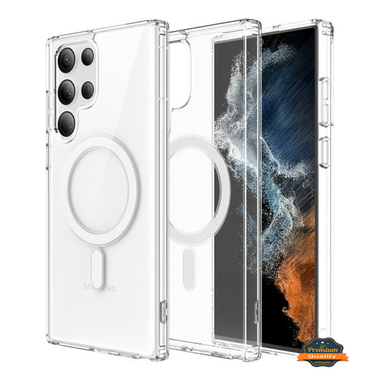 For Samsung Galaxy S25 /S24 Plus + Ultra Magnetic Clear, MagSafe Wireless Charger Compatible, Slim PC + TPU Hybrid Transparent Design Case Cover Clear