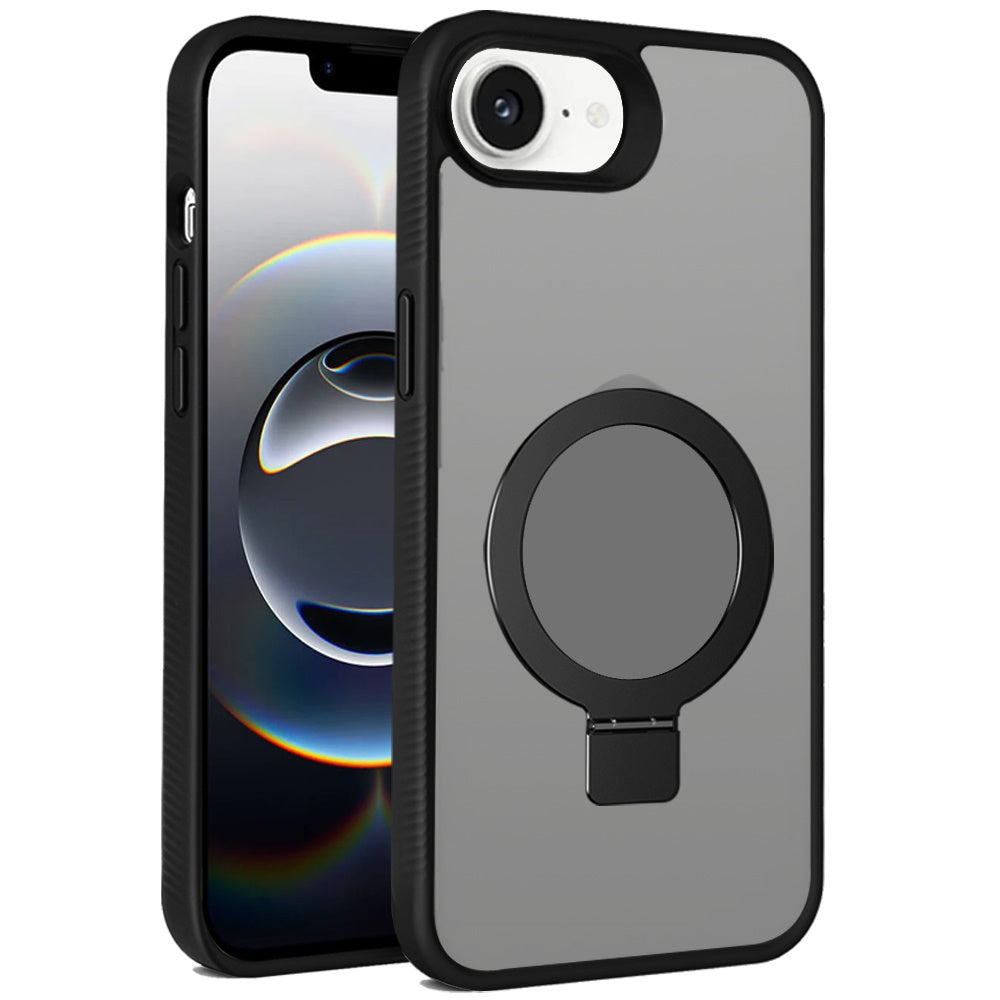 For Apple iPhone 16e Magnetic Circle Kickstand with MagSafe Compatibility, Matte Skin, Rugged Bumper, and Ring Holder Case Cover