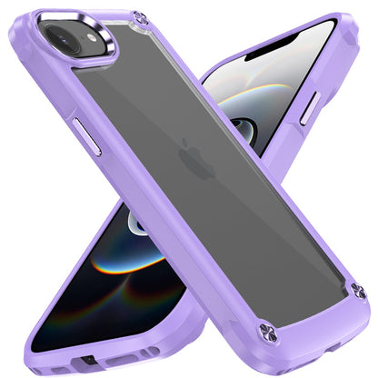 For Apple iPhone 16e Hybrid Transparent Rubber with Metal Buttons & Camera Edges Hard TPU Corner Frame Bumper Case Cover