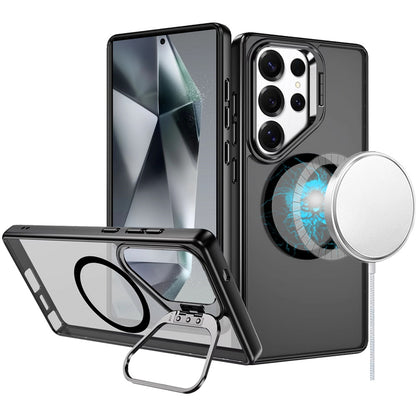 For Samsung Galaxy S25+ /S25 Plus /S24+ Plus Heavy Duty Metallic Hybrid Tough TPU with Camera Ring Stand, MagSafe Compatible, Rugged Drop Protection Case Cover