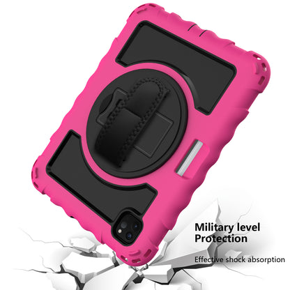 For Hybrid 3in1 Armor Rugged with Built-in Kickstand 360° Rotatable Stand & Shoulder Hand Strap Corner Shockproof Hot Pink Tablet Case Cover