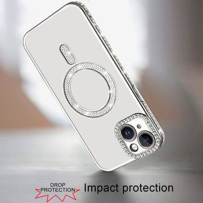 For Apple iPhone 16 (6.1") Bling Case with Diamond Magnetic Circle, Transparent Slim Shockproof Hybrid Slim Fit Case Cover