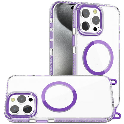 For Apple iPhone 16 Pro (6.3") Clear Magnetic Frame PC Back Shockproof Protective Case with Detachable Lanyard Strap, Compatible with MagSafe Case Cover