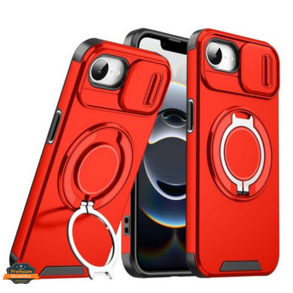 For Apple iPhone 16e /iPhone SE4 Hybrid Case with 360° Magnetic Ring Stand, Camera Slide Protector & Compatible with MagSafe Protector