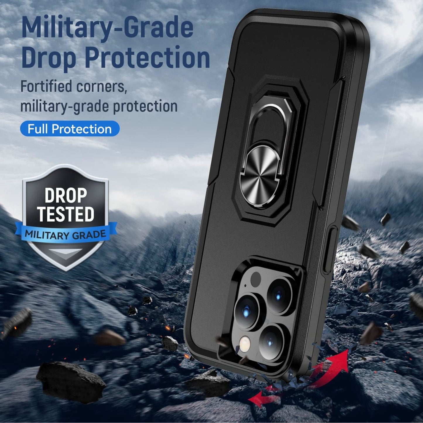 For Apple iPhone 15 Pro 6.1" Military Grade Armor Heavy Shockproof Hybrid Kickstand Built-in 360°Rotate Ring Stand Purple Phone Case Cover