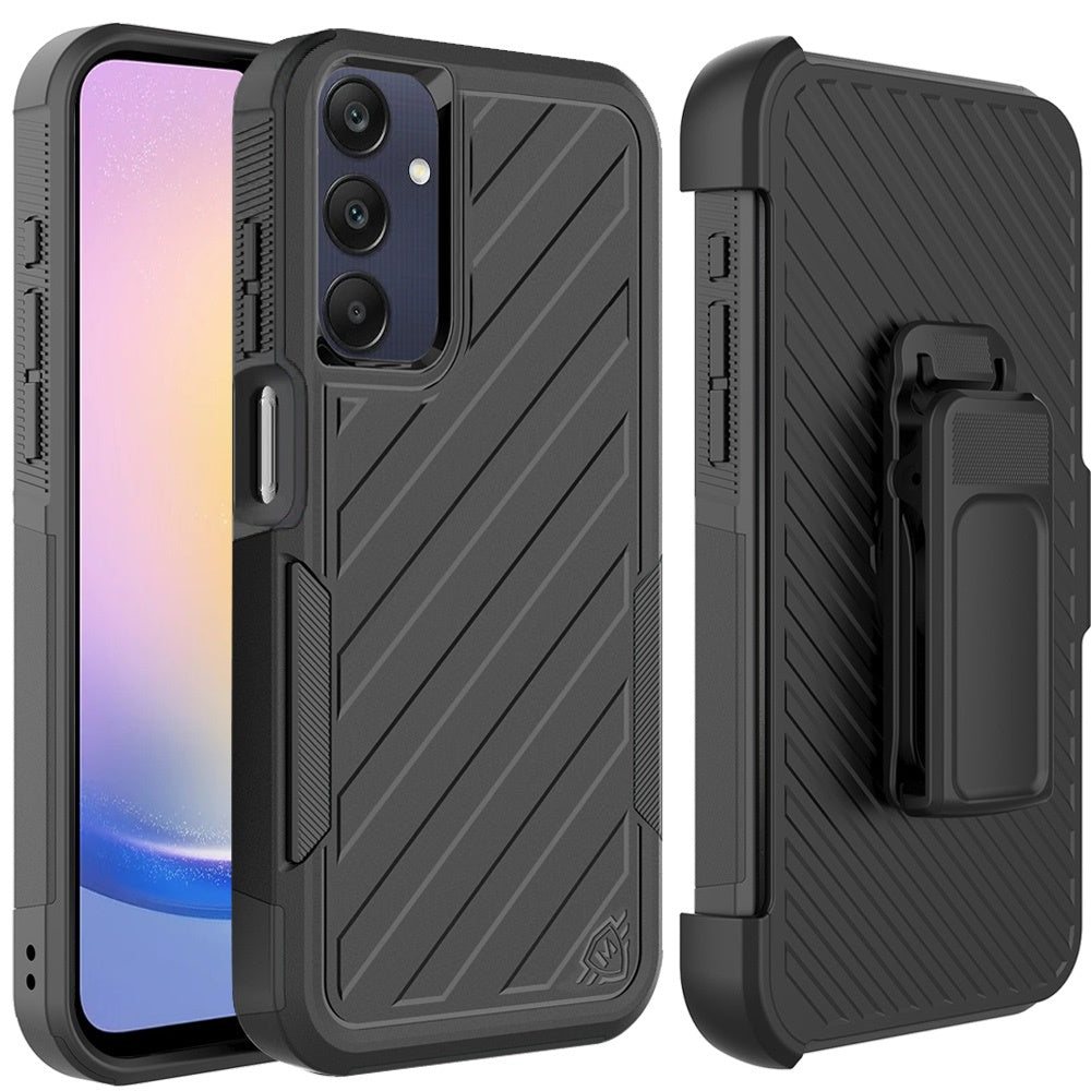 For Motorola Moto G Stylus 5G 2025 Rugged 2in1 Armor Combo Belt Clip Holster, Non-Slip Tough Hybrid lined Shockproof Case Case Cover Black / Black