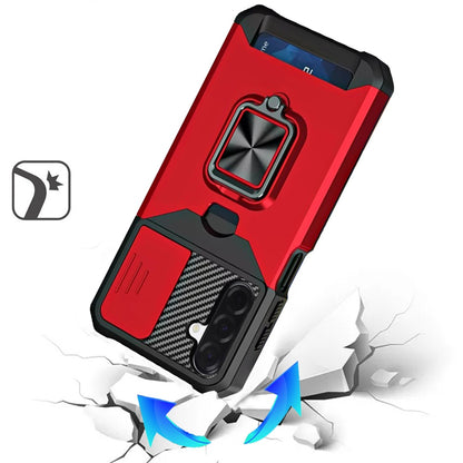 For Samsung Galaxy A17 5G Wallet Case with Ring Stand & Slide Camera Cover Back Credit Card Slot Holder, Military Grade Case Cover