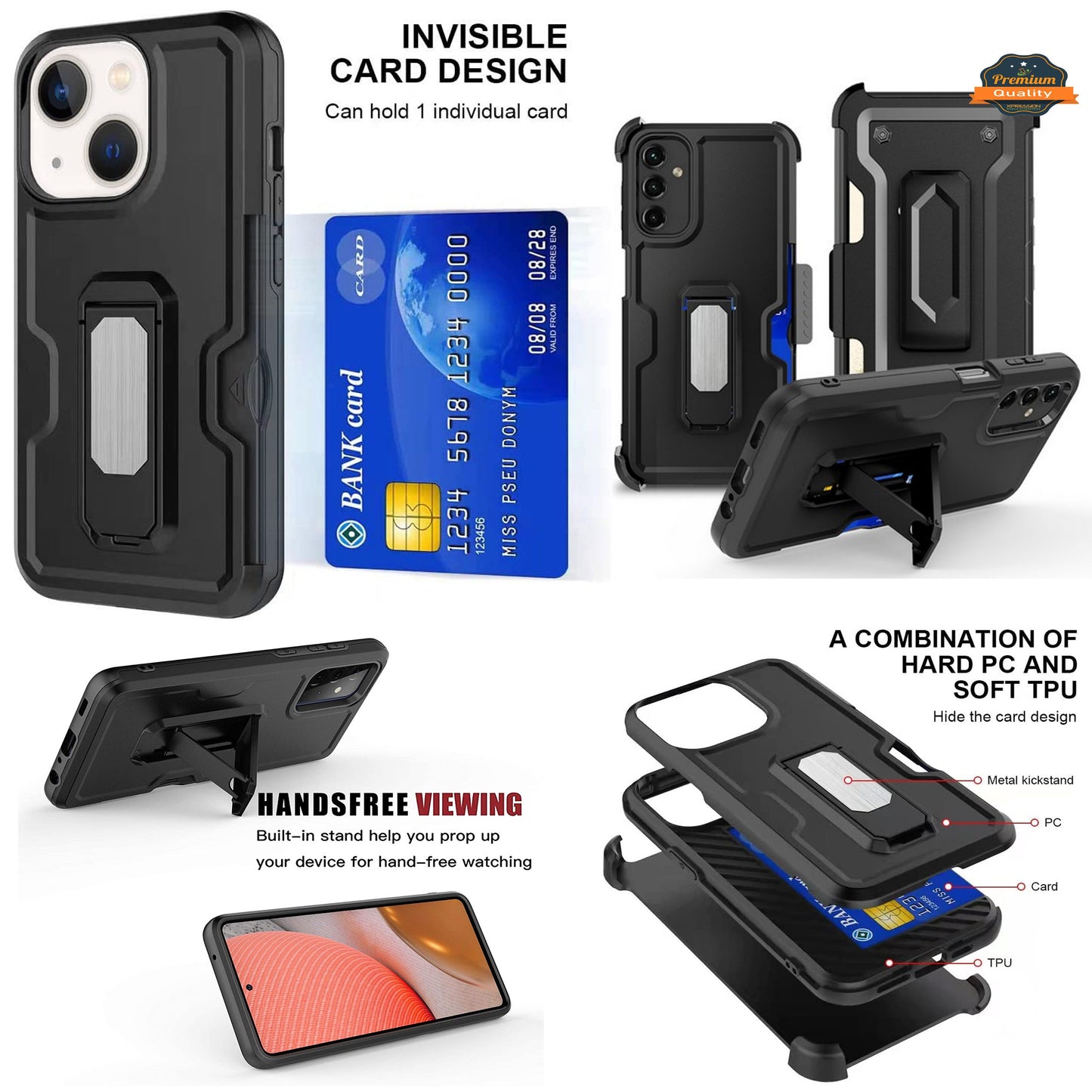 For Gabb Phone 4 Pro Hybrid Wallet Case with Invisible ID Card Slot, Kickstand, Holster Belt Clip, Heavy-Duty Protection Case Cover