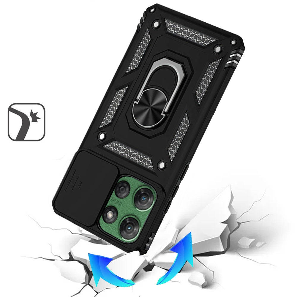 For Motorola Edge 2025 Hybrid Ring Shockproof with 360° Rotate Ring Kickstand, Camera Lens Protection, Soft Edge Bumper Case Cover