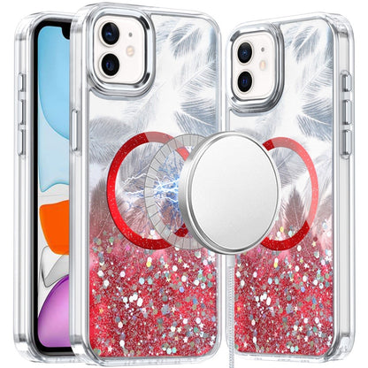 For Apple iPhone 15 Pro Max Epoxy Glitter Shimmer Fashion Case with Magnetic Magsafe Compatible Hybrid Sparkling Slim Protective Case Cover Red