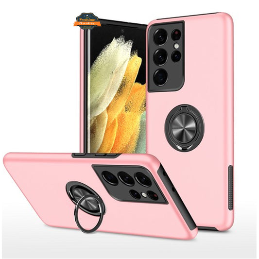 For Gabb Phone 4 Pro Military Grade Hybrid Case with Flat Metal Ring 360° Rotation Kickstand, Slim Fit Back Hard PC Case Cover Pink