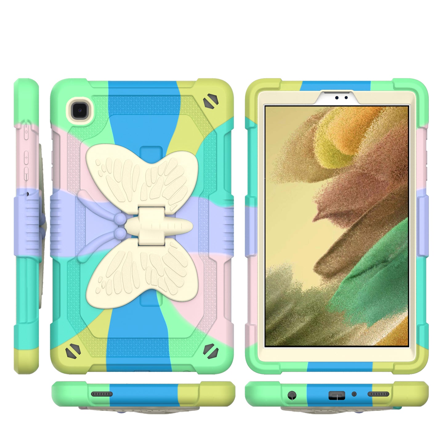 For Butterfly Wings Kickstand 3in1 Tough Hybrid with Pencil Holder Heavy Duty Rugged Shockproof Full Protective Rainbow Tablet Case Cover