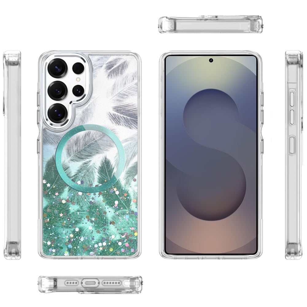 For Samsung Galaxy S25 Ultra Epoxy Glitter Shimmer Fashion Case with Magnetic Magsafe Compatible Hybrid Sparkling Slim Protective Case Cover