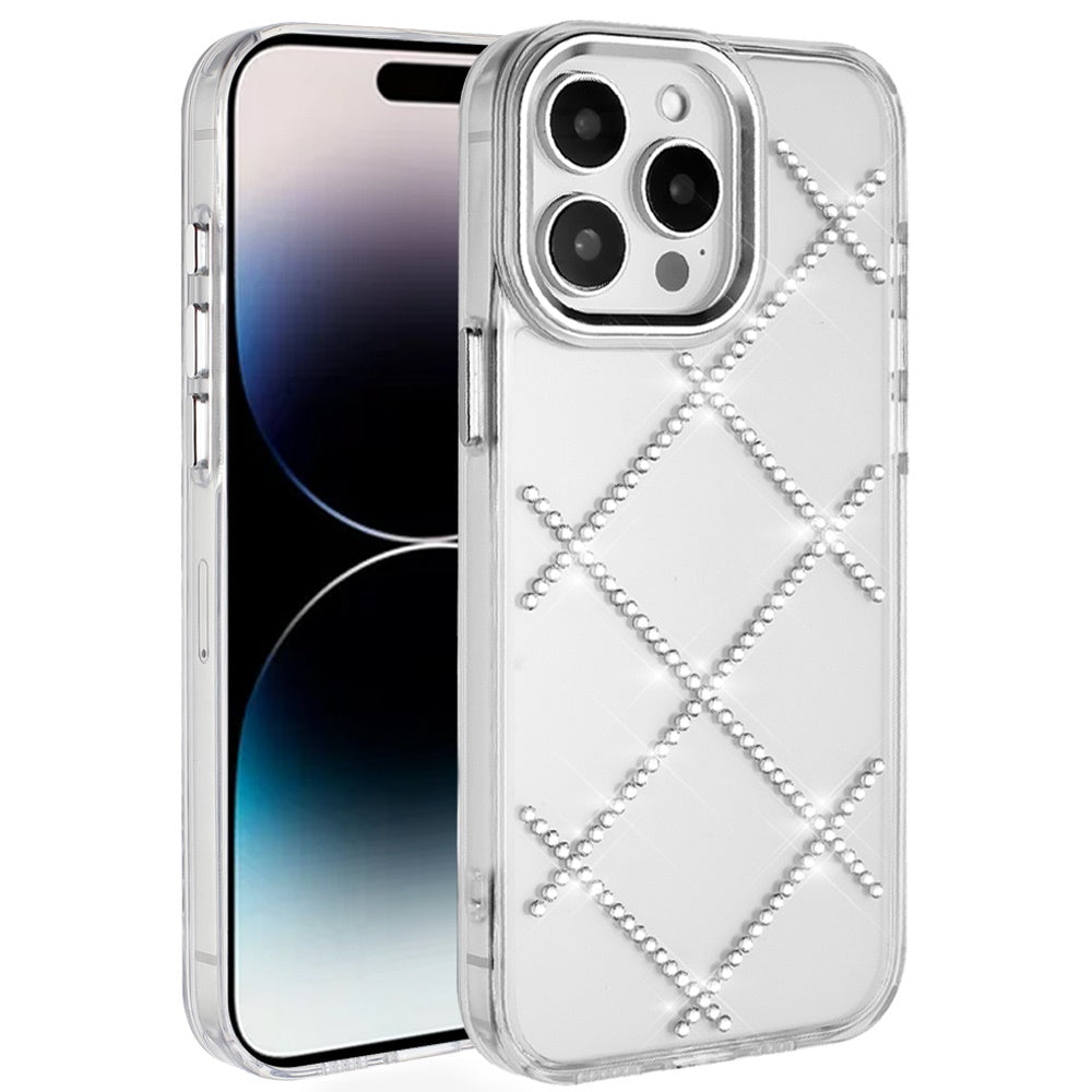 For Apple iPhone 16 (6.1") Gem Glitter Diamond Bling Clear Hybrid TPU Cover, Colorful Shockproof Protective Back, Slim Fit for Women Girls Case Cover