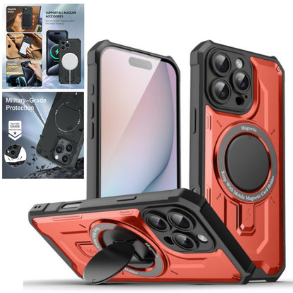 For Apple iPhone 16 Pro (6.3") Hybrid Tuff Case with Folding Stand Magnetic Holder Compatible with MagSafe [Military Shockproof] Case Cover