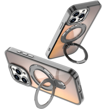 For Samsung Galaxy S25 Ultra Chrome Hybrid with Rotating Magnetic Circle Ring Stand, Slim Shockproof Hybrid Case Cover