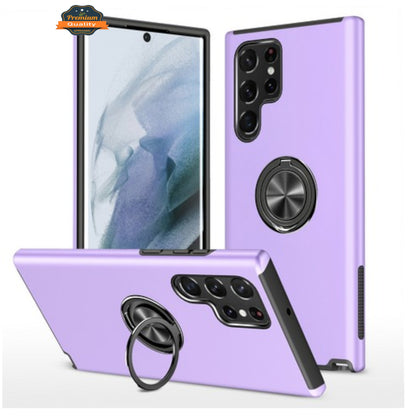 For Samsung Galaxy S25+ S25 Plus /S24+ Military Grade Hybrid Case with Flat Metal Ring 360° Rotation Kickstand, Slim Fit Back Hard PC Case Cover