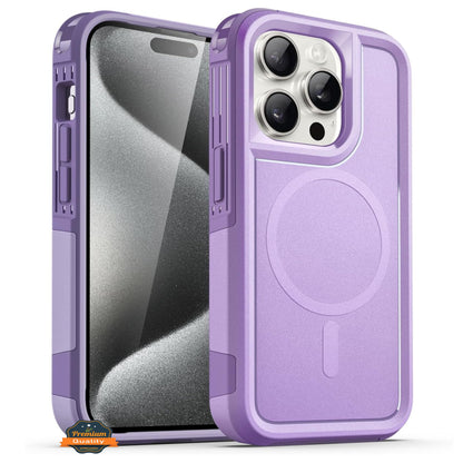 For Apple iPhone 15 (6.1") Shockproof Heavy Duty Dual-Layer Rugged Magnetic Tough Hybrid [Compatible with MagSafe]  Phone Case Cover