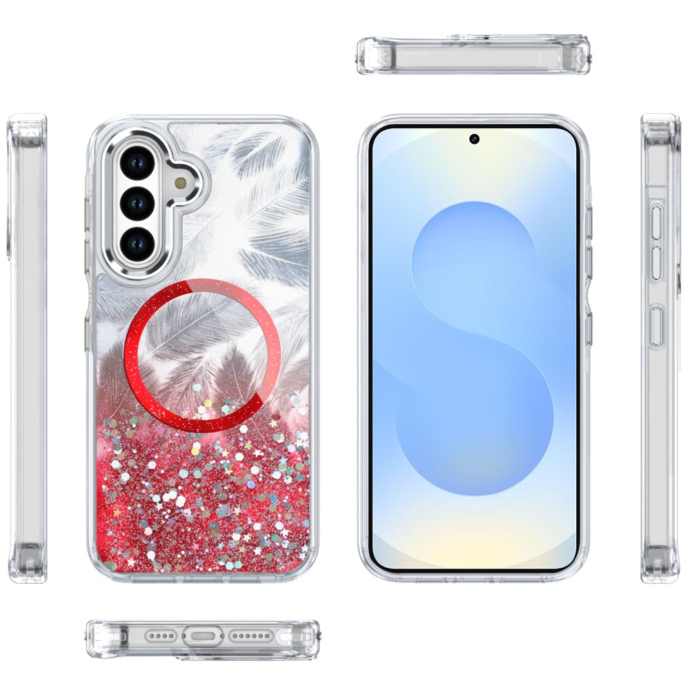 For Samsung Galaxy S25+ /S25 Plus /S24+ Plus Epoxy Glitter Shimmer Fashion Case with Magnetic Magsafe Compatible Hybrid Sparkling Slim Protective Case Cover