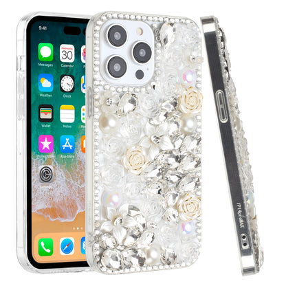 For Samsung Galaxy Z Fold 7 Fashion Rose Flower Floral Bling Crystal 3D Full Diamonds Pearl Sparkle Rhinestone Glitter Hybrid Case Cover