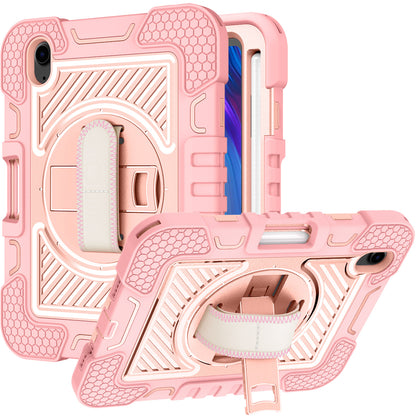 For Hybrid 3in1 Multi-Functional Shockproof Tablet Case with Hand, Shoulder Strap, Pencil & Stand Holder Rose Gold Tablet Case Cover
