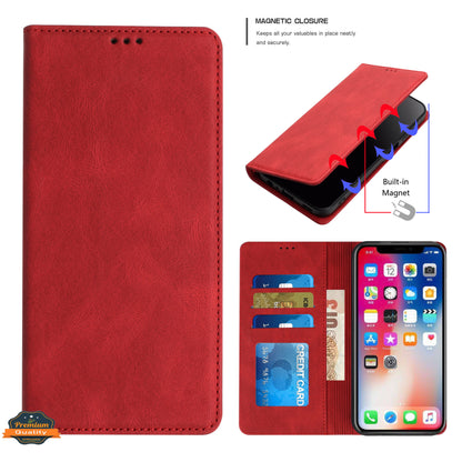 For Apple iPhone 16 Pro (6.3") PU Leather Pouch Flip Folio Wallet ID Credit Card Slots Money Holder with Magnetic Closure & Kickstand Case Cover