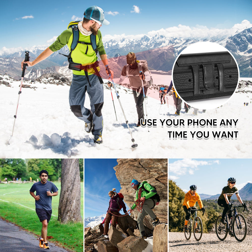 For Apple iPhone 16 (6.1") Universal Phone Holder Horizontal Leather Nylon [Magnetic Closure] with Belt Clip Holster Loops Carrying Pouch M [Black]