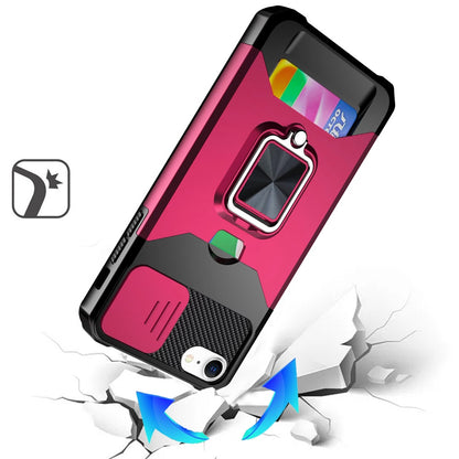 For Apple iPhone 16e Wallet Case with Ring Stand & Slide Camera Cover Back Credit Card Slot Holder, Military Grade Case Cover Hot Pink