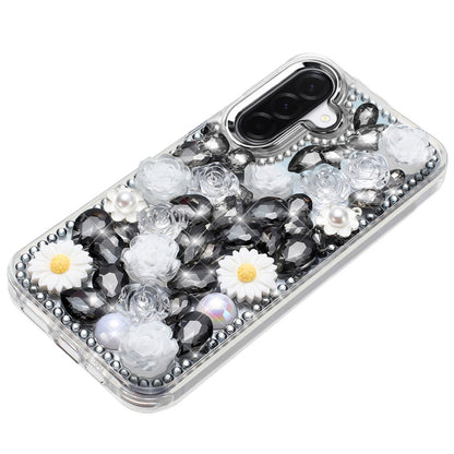 For Samsung Galaxy A17 5G Fashion Daisy Floral Series, Full 3D Bling Crystal Diamonds Sparkling Rhinestone Glitter Hybrid Design Case Cover