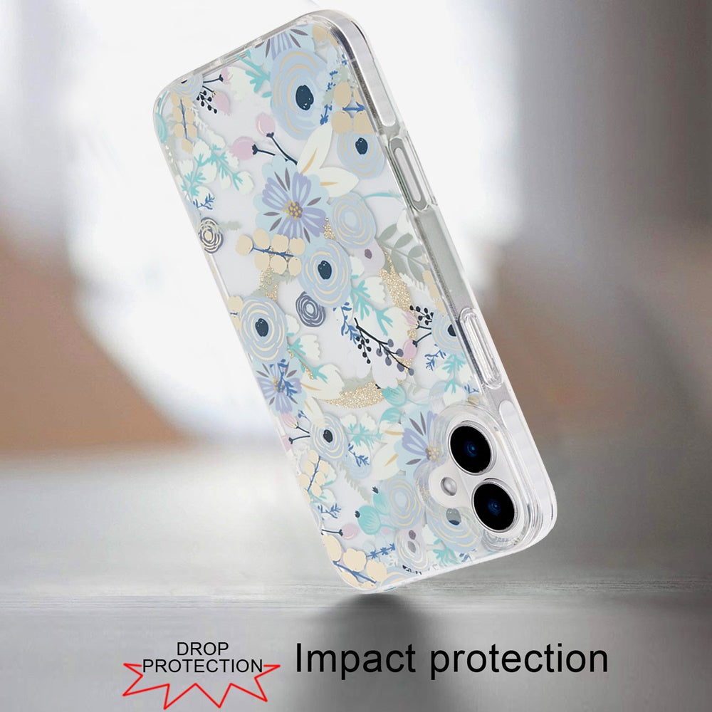 For Apple iPhone 16 Pro Max (6.9") Floral Pattern Design Cute Clear Hybrid Compatible with Magsafe Double Layer Soft TPU Hard PC Case Cover