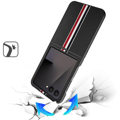 For Samsung Galaxy Z Flip 7 Velvet Fabric PU Vegan Leather, Premium Flip Design, Slim Snap-On Hard PC + TPU Case Cover Black