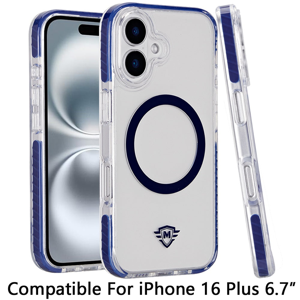 For Apple iPhone 16 Plus (6.7") Premium Hybrid Clear TPU Circle Magnetic [Compatible with MagSafe] Shockproof Color Frame Bumper Case Cover