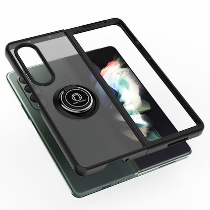 For Samsung Galaxy Z Fold 7 Semi Transparent Matte Hybrid Protective PC & TPU Shockproof with 360° Rotation Ring Stand Case Cover